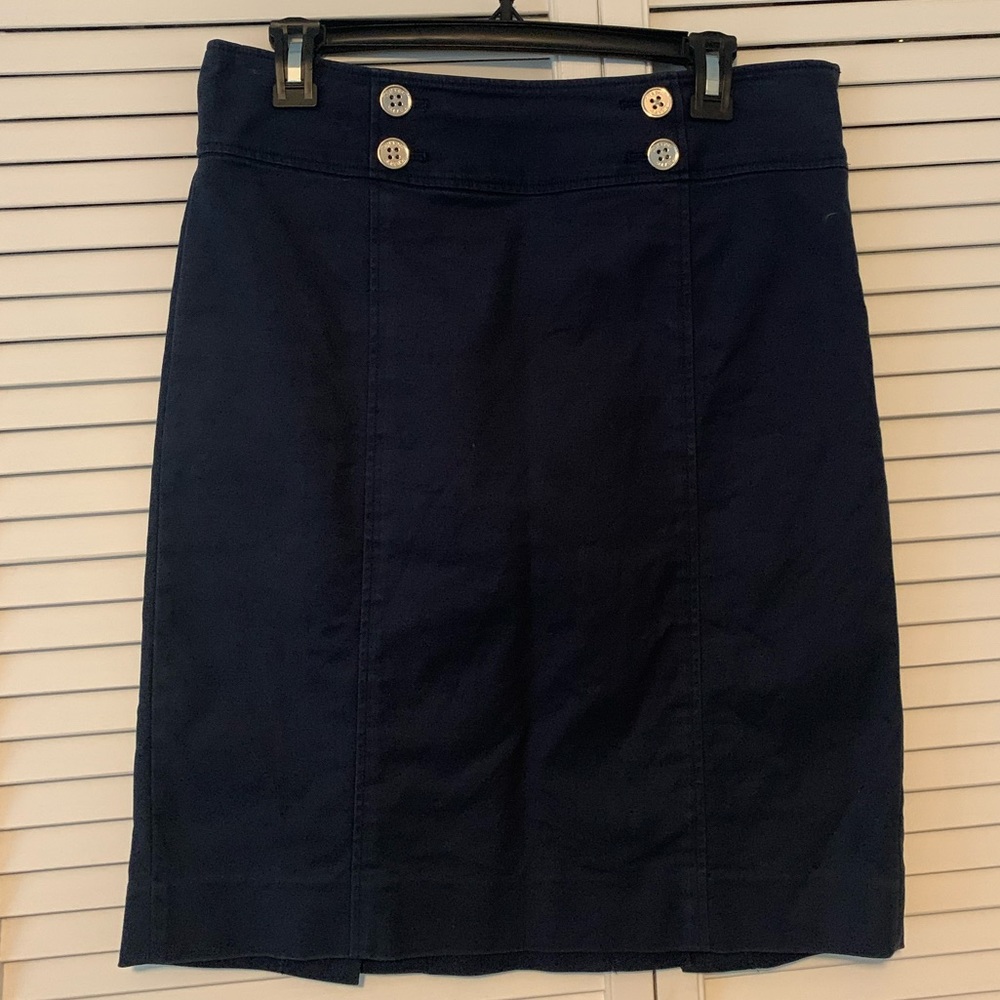 Chaps Navy Skirt with Button Detail